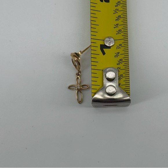 14K Yellow Gold Cross Drop Earrings CZ Diamond Accent 1.2g Real Gold New - Picture 5 of 5